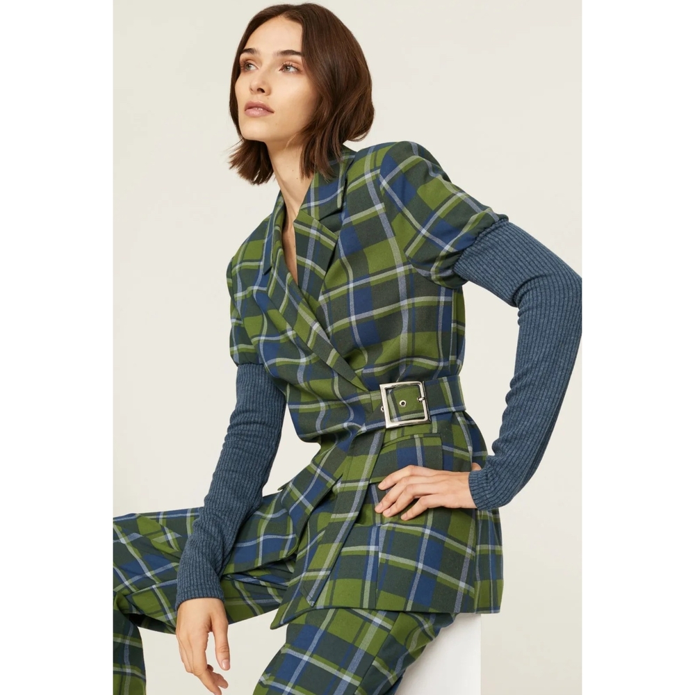 WeWoreWhat Green and Blue Plaid Blazer